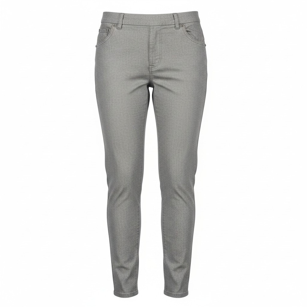 LINDA MATTHEWS Skinny Pants XL Gray Tiny Houndstooth 2‎ Pockets Pull-On